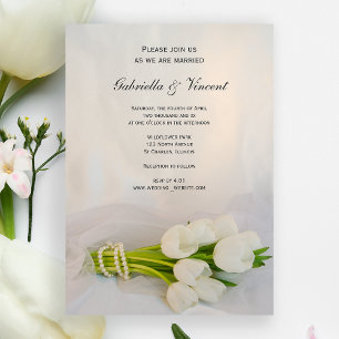 White Tulip Bouquet Spring Wedding Invitation Kaart