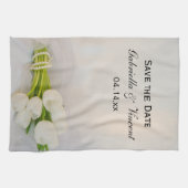White Tulip Bouquet Spring Wedding Save the Date Theedoek (Horizontaal)