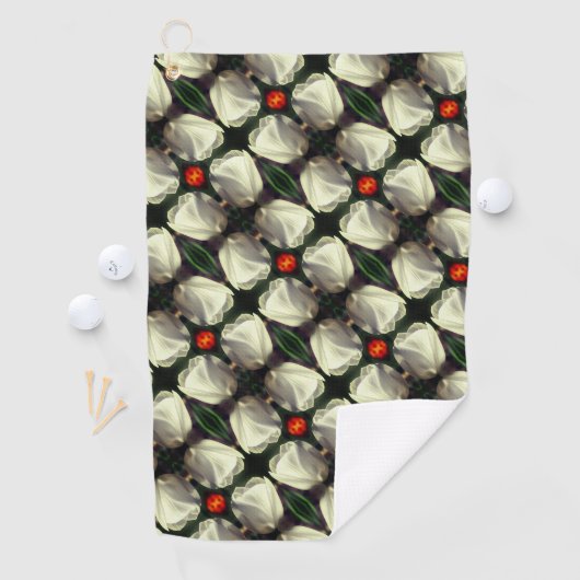 White Tulip Flower Abstract Pattern Golfhanddoek (Insitu)