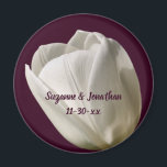 White Tulip Flower Personalized Wedding<br><div class="desc">Delicate white tulip flower photography by Susan wedding favor magnet. Fill in your information in the template. Make more changes to font size, style, and color by clicking on Customize. This design is available on many products in my gallery. Please visit Smilin' Eyes Treasures to see more bridal and wedding...</div>