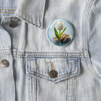 White Tulip in a Bubble Ronde Button 5,7 Cm