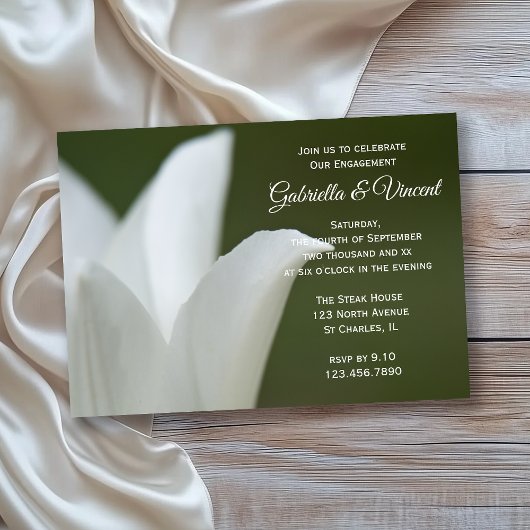 White Tulip over Green Spring Engagement Party Kaart