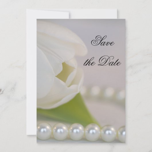 White Tulip Pearls Spring Wedding Save the Date (Voorkant)