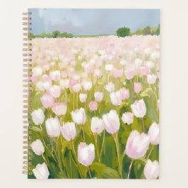 White Tulips Flower Field Painting Watercolor Planner