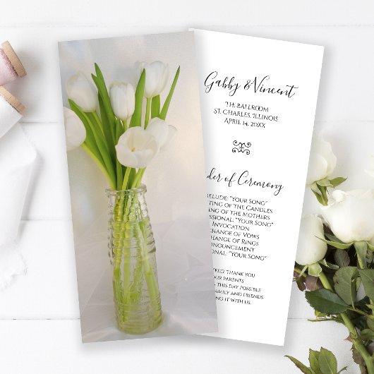 White Tulips in Milk Bottle Wedding Programme Programma