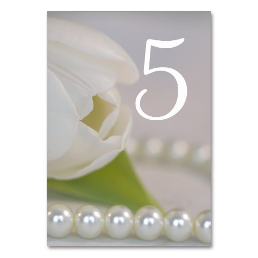 White Tulp and Pearls Spring Wedding Table Number Kaart (Achterkant)
