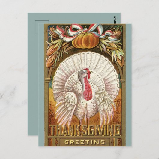 White Turkey Pumpkin and Bow Briefkaart (Voorkant / Achterkant)