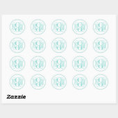 White Turq Aqua Vine Script Monogram, DIY BG Ronde Sticker (Vel)