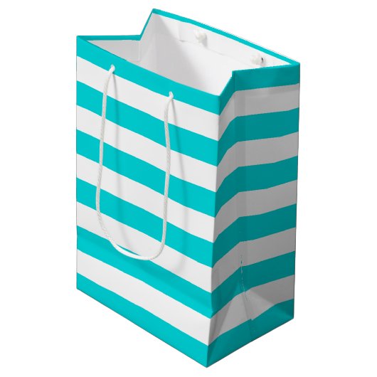 White Turquois Stripes Pattern {kies uw kleur} Medium Cadeauzakje (Voorkant Gekanteld)