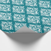White & Turquoise Damask Pattern Cadeaupapier (Hoek)