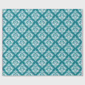 White & Turquoise Damask Pattern Cadeaupapier (Vlak)