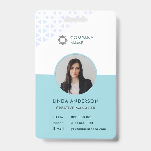 White Turquoise Employee Photo ID Abstract Pattern Badge (Voorzijde)