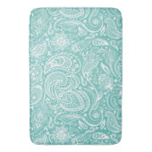 White & Turquoise Floral Paisley Lace Pattern Badmat (Voorkant Verticaal)