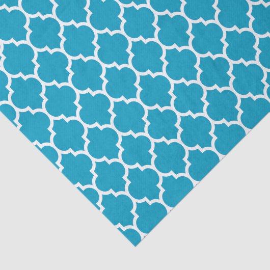 White Turquoise Quatrefoil Pattern Tissuepapier (Detail)