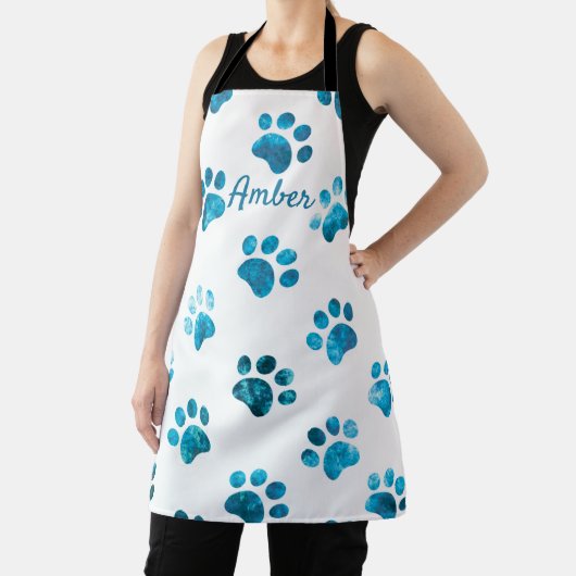 White Turquoise Textured Paw Print Personalized Schort (Insitu)