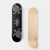 White Turtle Tribal Black Background Monogram Skateboard (Voorkant)