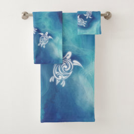 White Turtles in Blue Ocean Waterverf Coastal Bad Handdoek