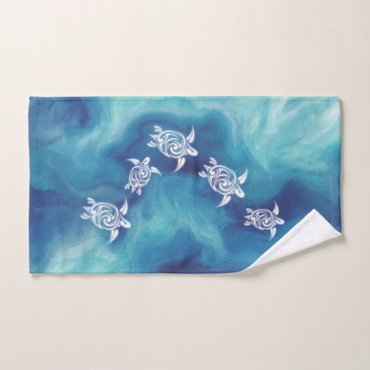 White Turtles in Blue Ocean Waterverf Coastal Bad Handdoek (Handdoek)