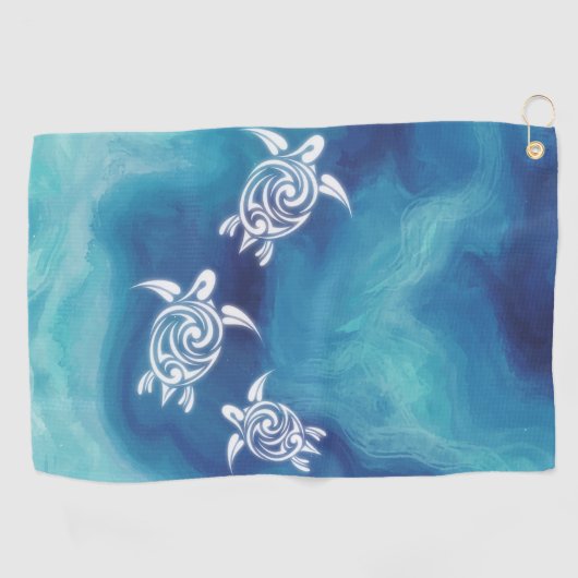 White Turtles in Blue Ocean Waterverf Coastal Golfhanddoek (Horizontaal)