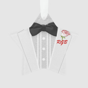 White Tuxedo Monogram met Roos Ornament