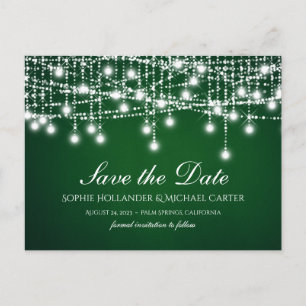 White Twinkle String Lights on Green Briefkaart