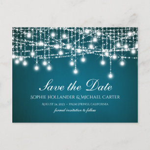 White Twinkle String Lights op Blauwgroen Briefkaart