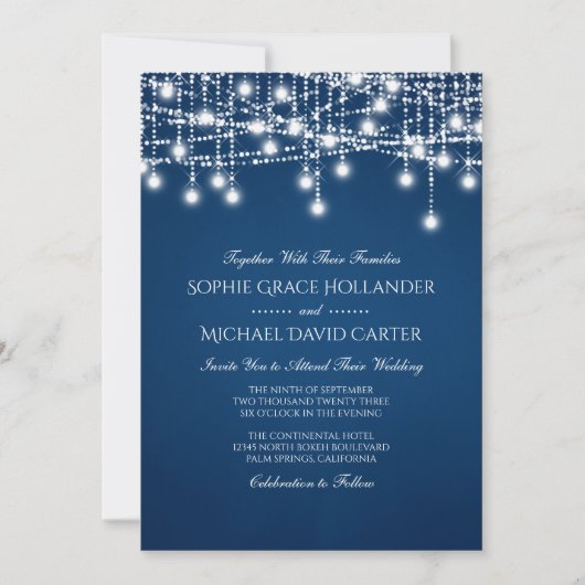 White Twinkle String Lights op Blue Kaart (Voorkant)