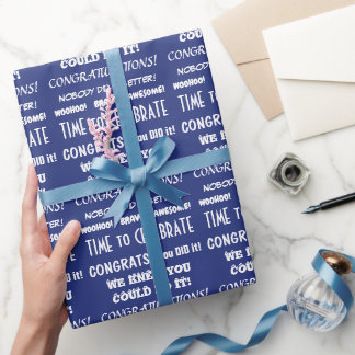 White Typography Gefeliciteerd met Blue Cadeaupapier