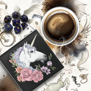 White Unicorn and Flowers Glazen Onderzetter