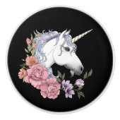 White Unicorn and Flowers Keramische Knop (Voorkant)