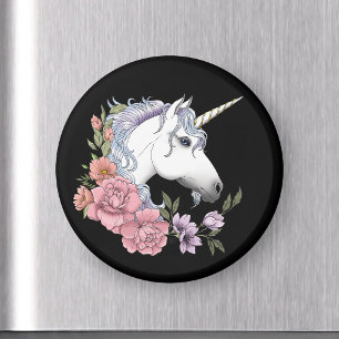 White Unicorn and Flowers Magneet
