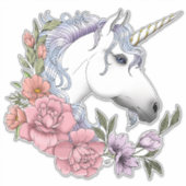 White Unicorn and Flowers Sticker (Voorkant)