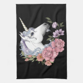 White Unicorn and Flowers Theedoek (Verticaal)