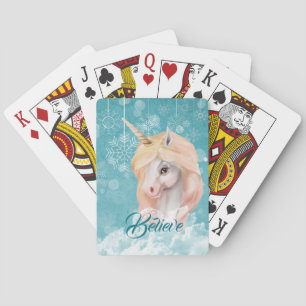 White Unicorn Blauwgroen Snowflake Believe Pokerkaarten