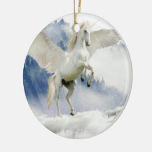 White Unicorn Horse met Wings Keramisch Ornament