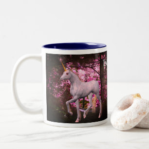 White Unicorn in Forest Fantasy Personalized Tweekleurige Koffiemok