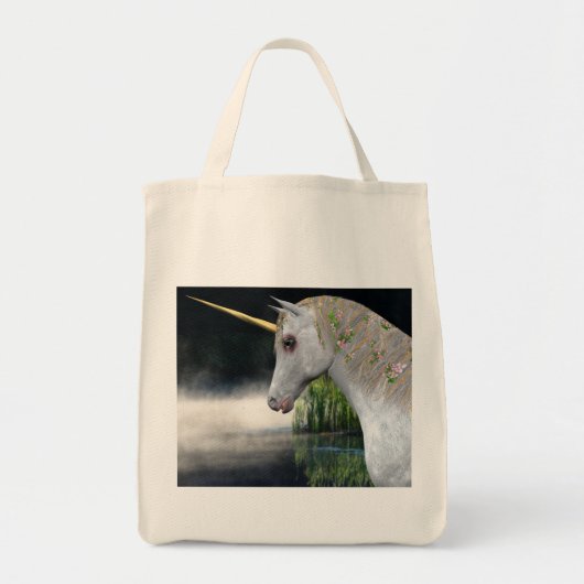 White Unicorn in Mist Fantasy Canvas tas (Voorkant)