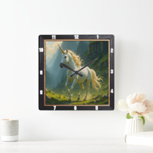 White Unicorn Misty Forest Vierkante Klok