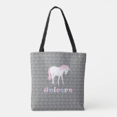 White Unicorn on Grey Canvas tas (Achterkant)