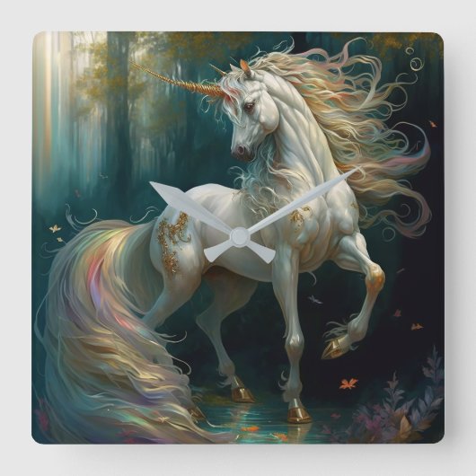 White Unicorn Vierkante Klok (Voorkant)