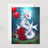 White Valentijn Love Dragon Briefkaart (Voorkant / Achterkant)