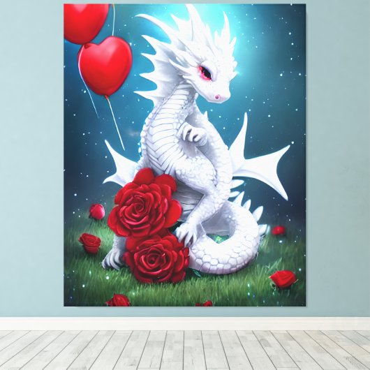 White Valentijn Love Dragon Canvas Afdruk (Insitu (Houten vloer))