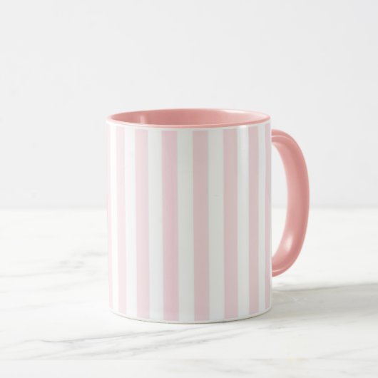 White Vertical Striped Mug with Light Pink Lines (Devant droit)