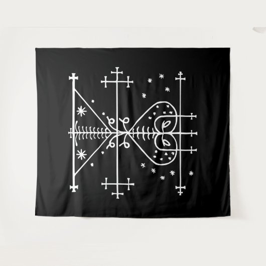White Veve van Maman Brigitte op zwart Wandkleed (Voorkant (horizontaal))