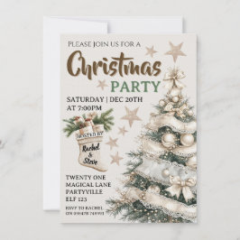 White vintage Christmas party invitation Kaart