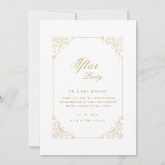 White Vintage Gold Calligraphy Script Iftar Party Kaart