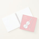 White Violin & Bow Music Roos Roze Aangepast vierk Notitieboek (Binnen)