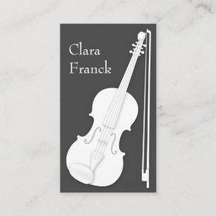 White Violin & Bow on Charcoal Gray Musician's Visitekaartje