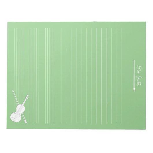 White Violin & Bow Persoonlijke muziekklasse Groen Notitieblok (Voorkant)