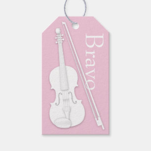 White Violin & Bow Pink Musical Occasion Custom Cadeaulabel
